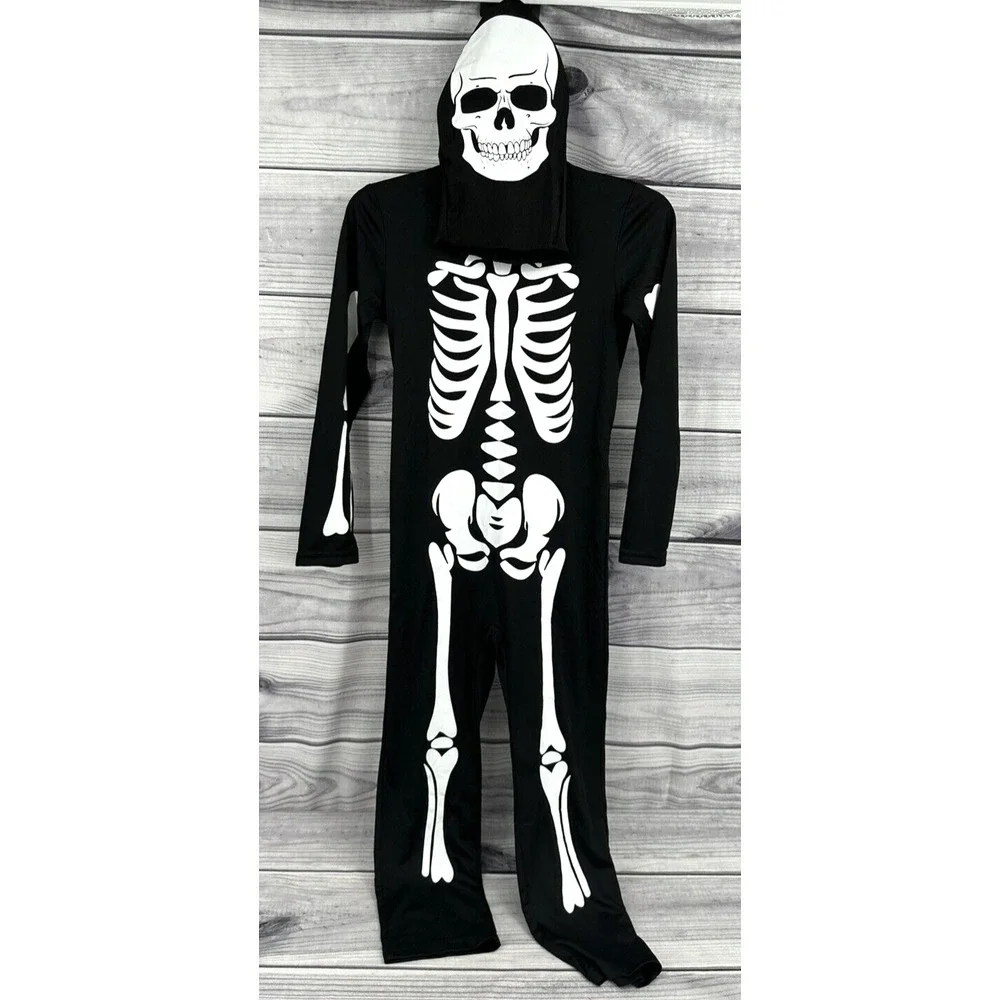YOLSUN YOUTH SIZE LARGE SKELETON HALLOWEEN COSTUME BODY SUIT * GLOW‎ IN THE DARK